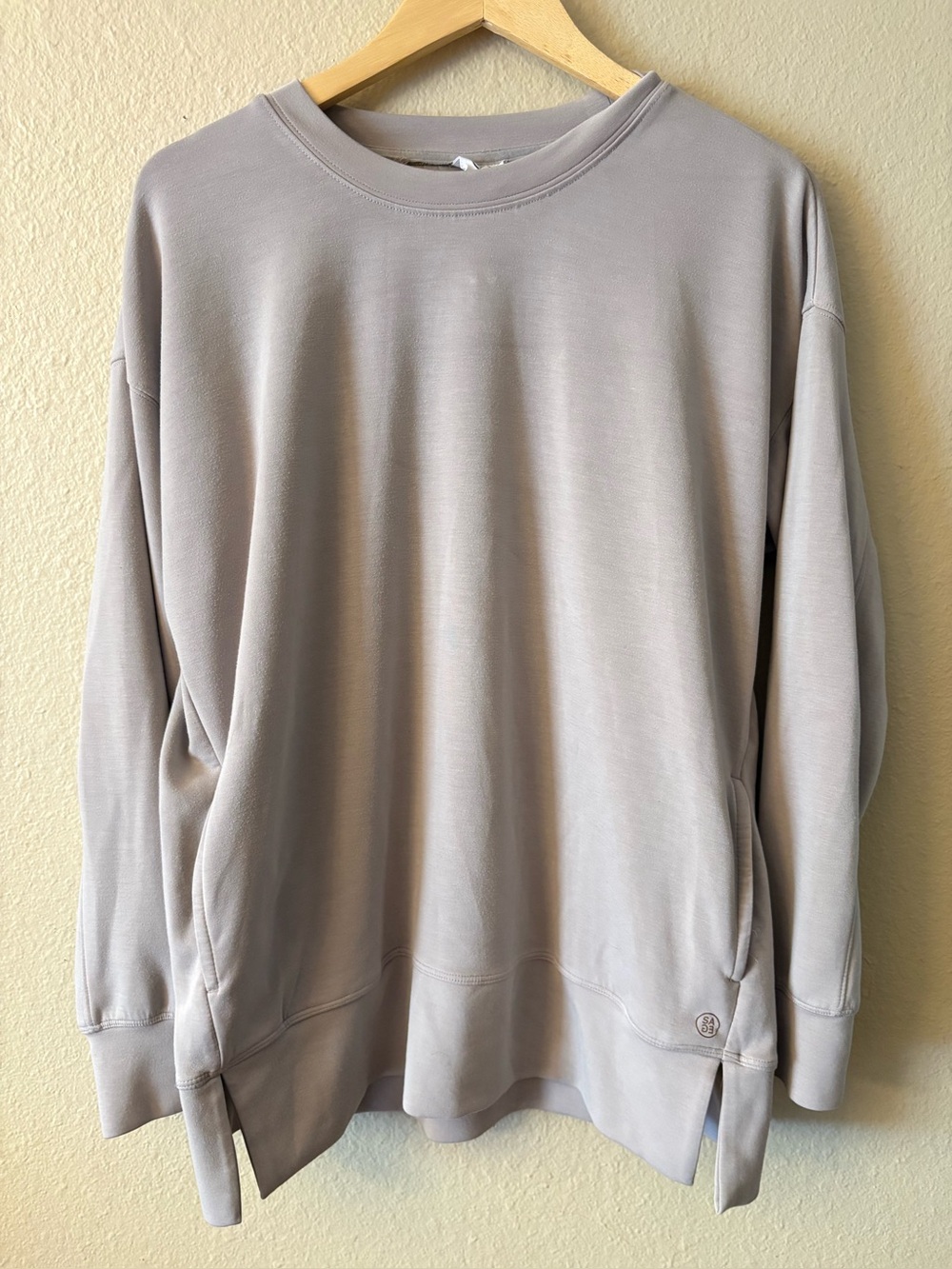 Sage Greige Crew Neck Sweater with pocket, M